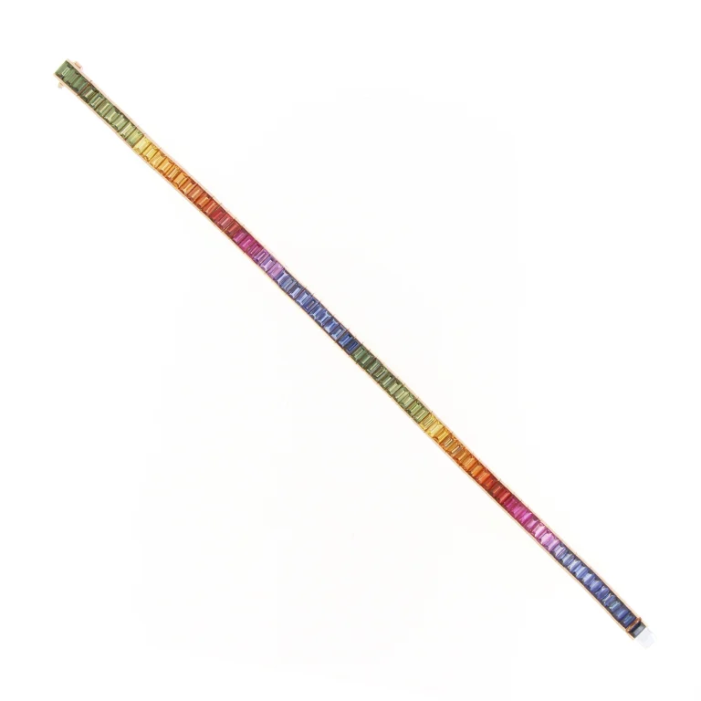 Baguette Cut Rainbow Sapphire Ombré Tennis Bracelet in 18K Rose Gold