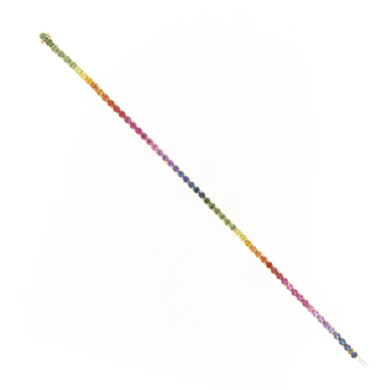 Round Rainbow Sapphire Ombré Tennis Bracelet in 18K Rose Gold