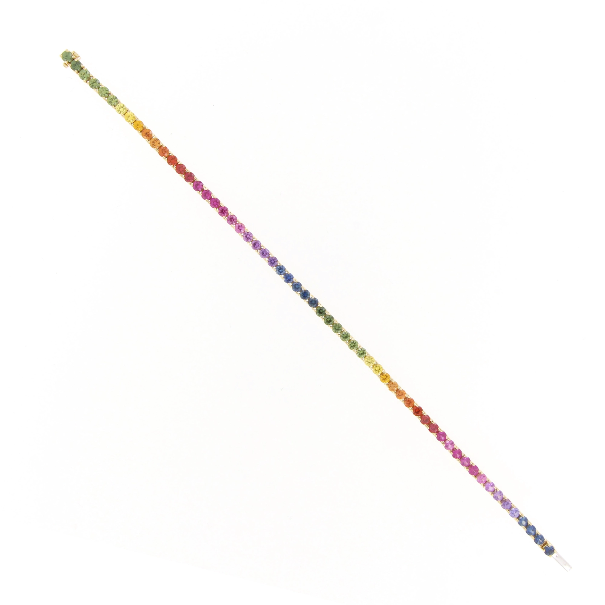 Round Rainbow Sapphire Ombré Tennis Bracelet