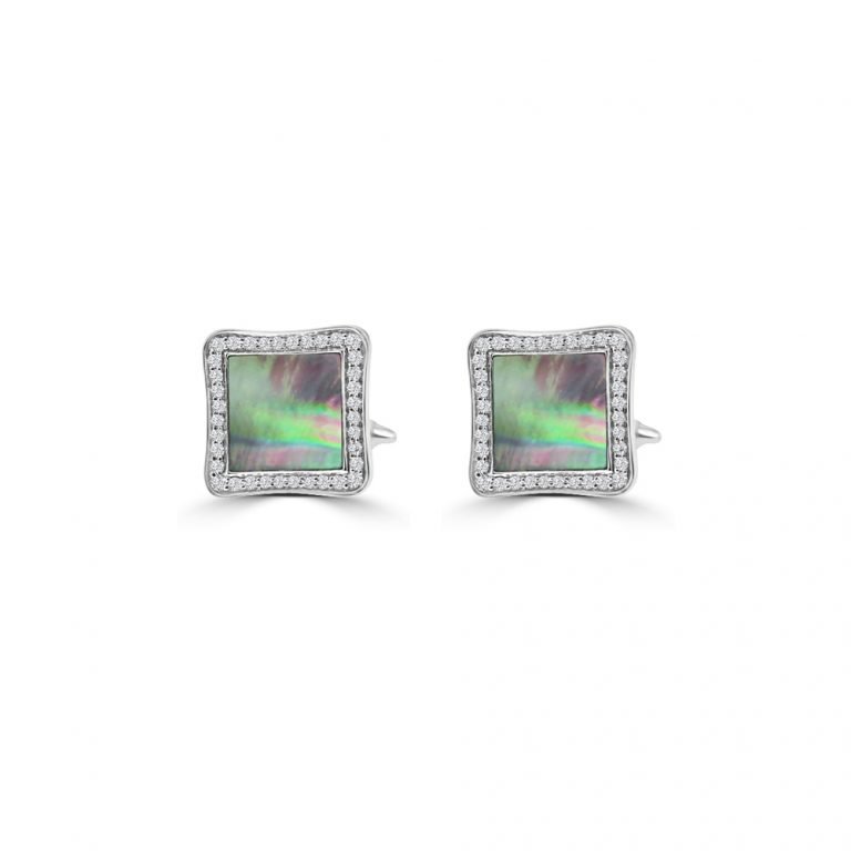 Black Mother of Pearl Diamond Square Cufflinks in 18K White Gold