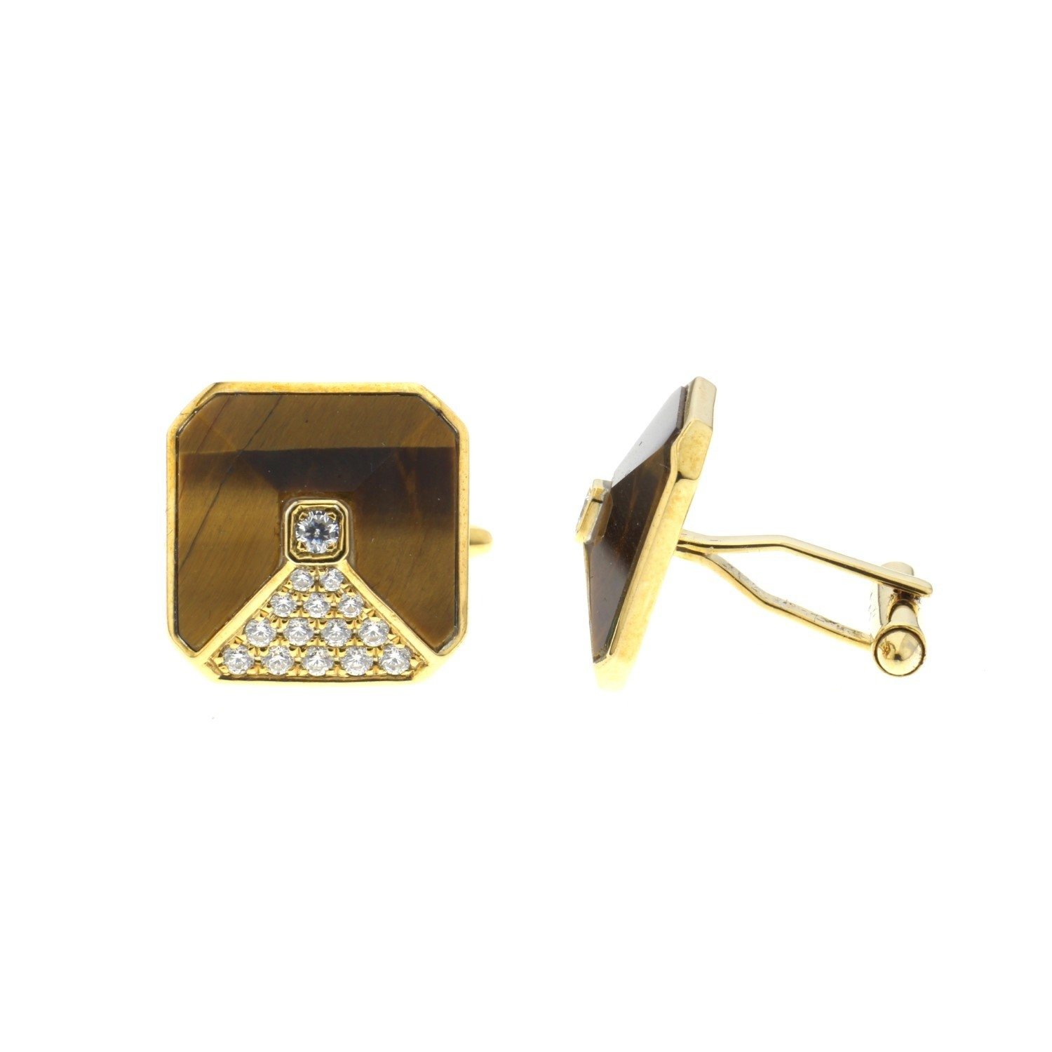 Tiger Eye Diamond Square Cufflinks