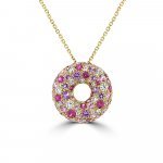Rainbow Sapphire Diamond Donut Pendant with Chain in 18K Rose Gold