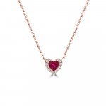 Heart Shaped Ruby Diamond Heart Pendant with Chain in 18K Rose Gold