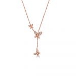 Diamond Butterflies Drop Pendant with Chain in 18K Rose Gold
