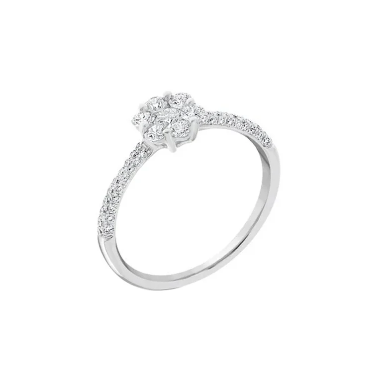 Diamond Daisy Cluster Pavé Ring (M) in 18K White Gold