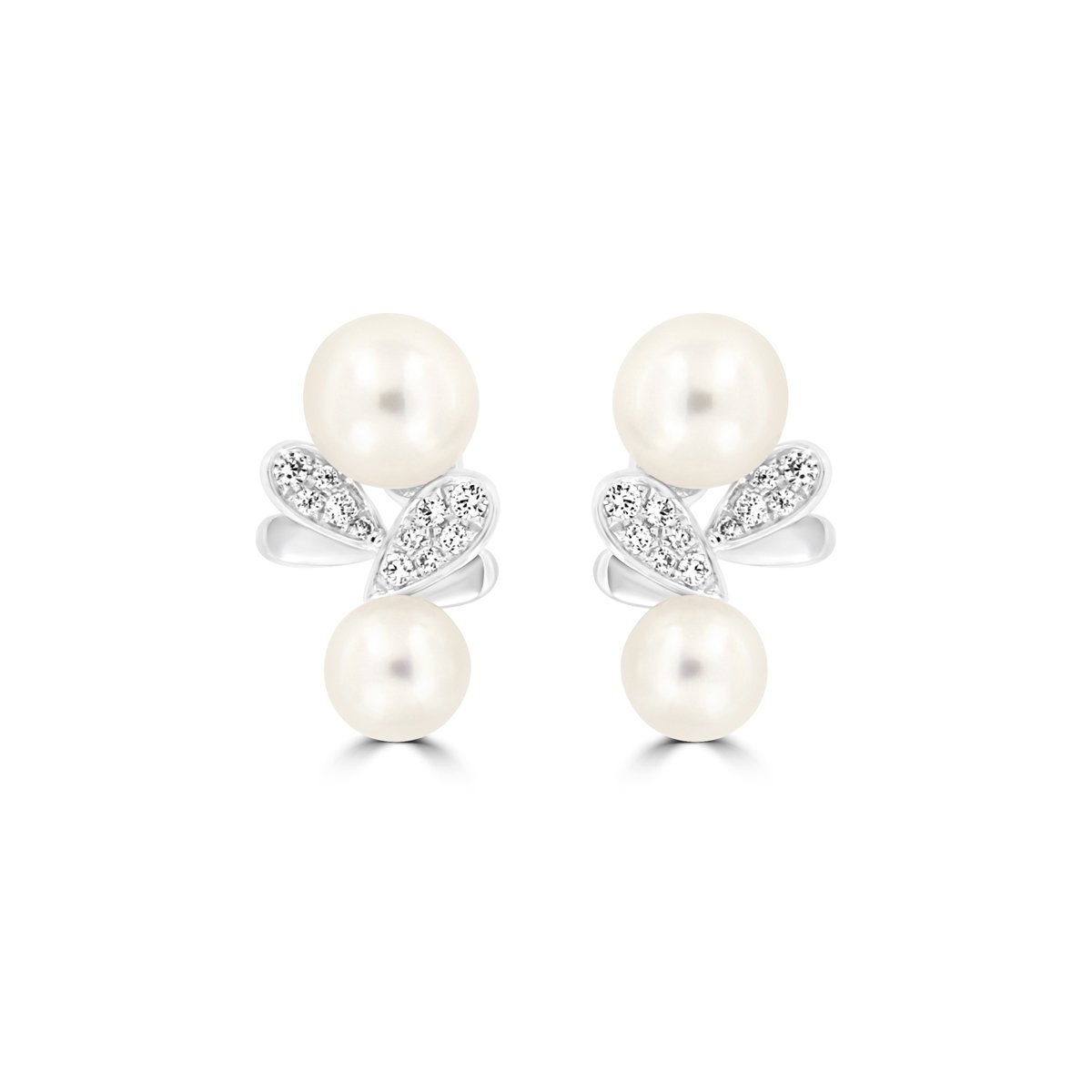 Akoya Pearl Diamond Cluster Drop Earrings