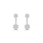 Diamond Daisy Cluster Drop Earrings in 18K White Gold