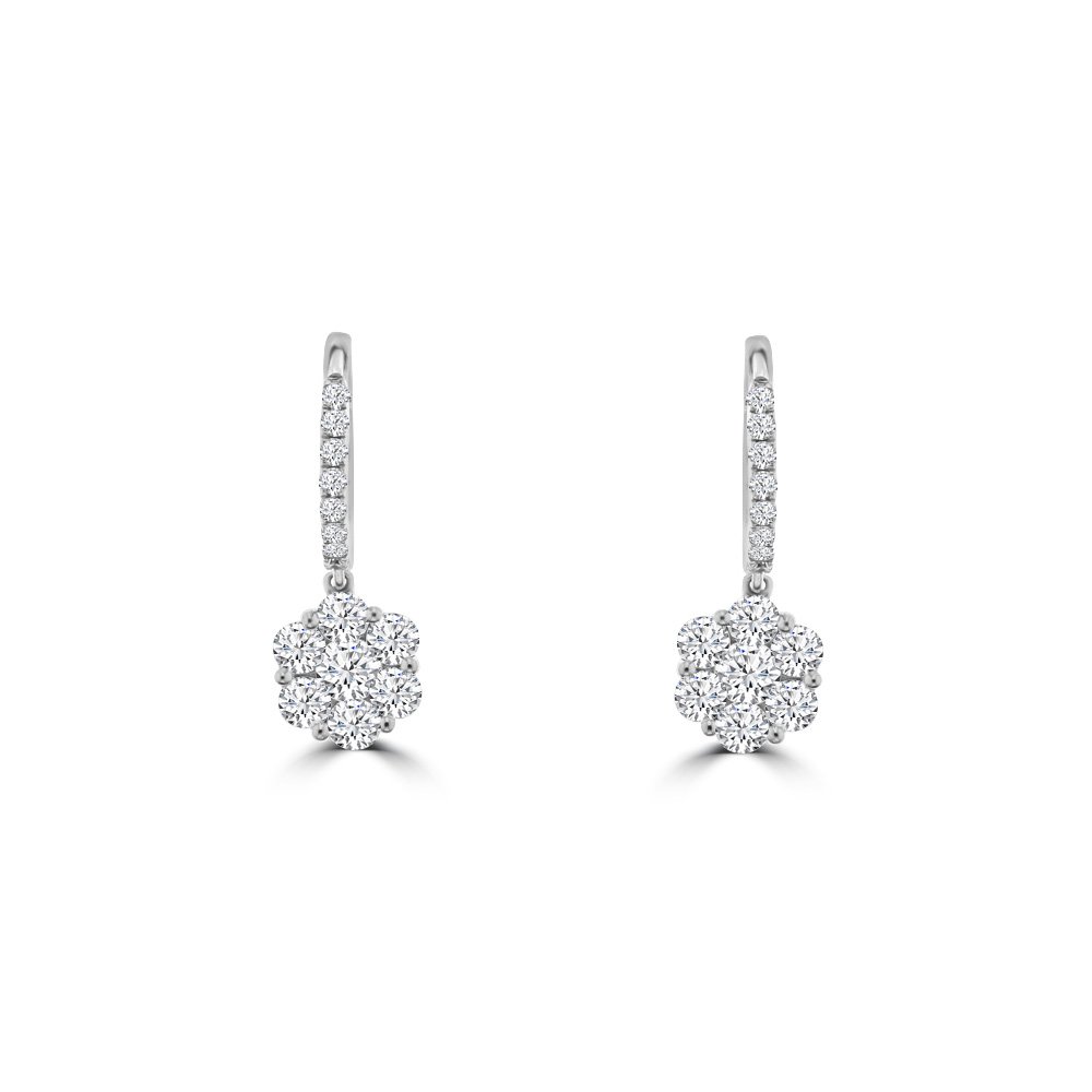 Diamond Daisy Cluster Drop Huggie Earrings