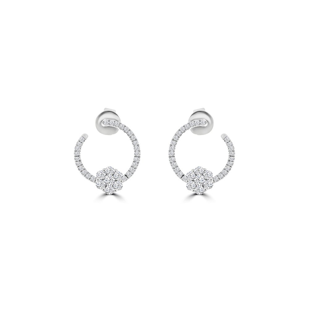 Diamond Daisy Cluster Front Hoop Earrings