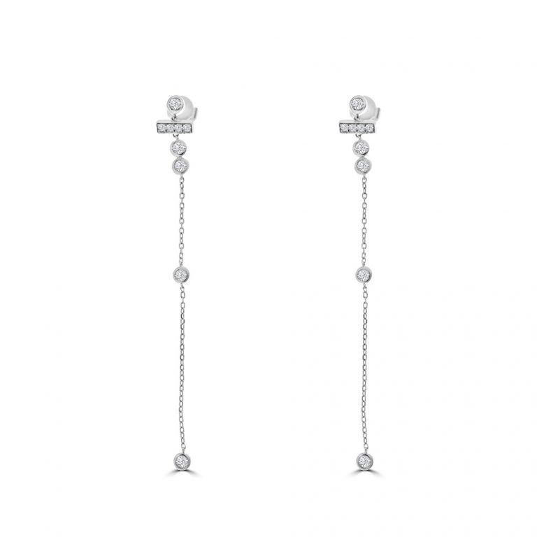 Diamond Chain Drop Earrings in 18K White Gold