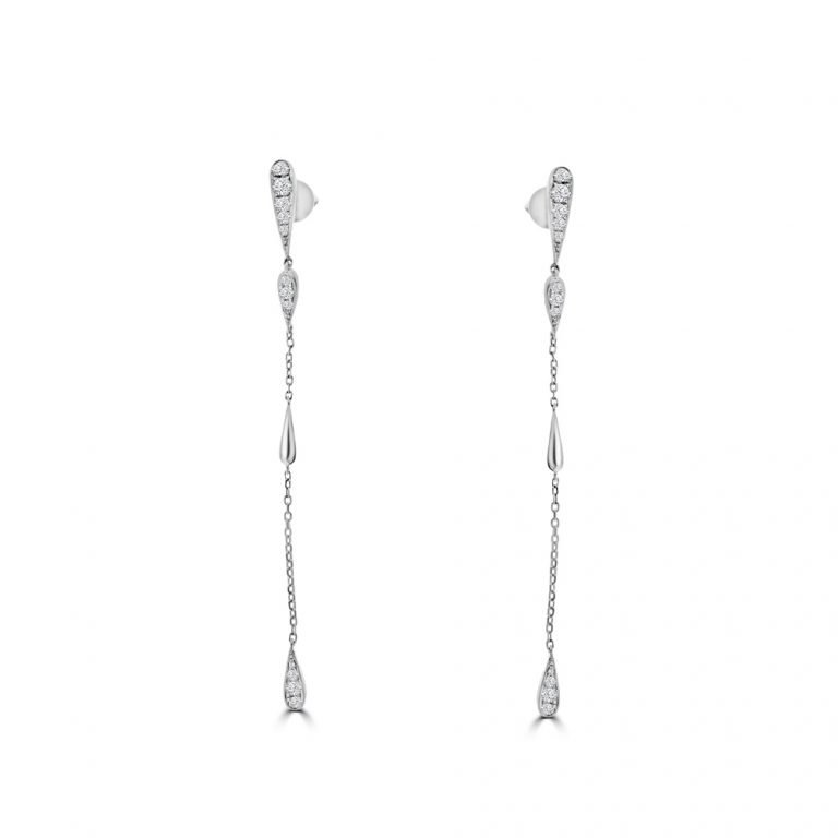 Diamond Teardrop Chain Drop Earrings in 18K White Gold
