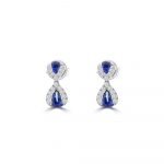 Pear Shaped Sapphire Diamond Teardrop Earrings in 18K White Gold