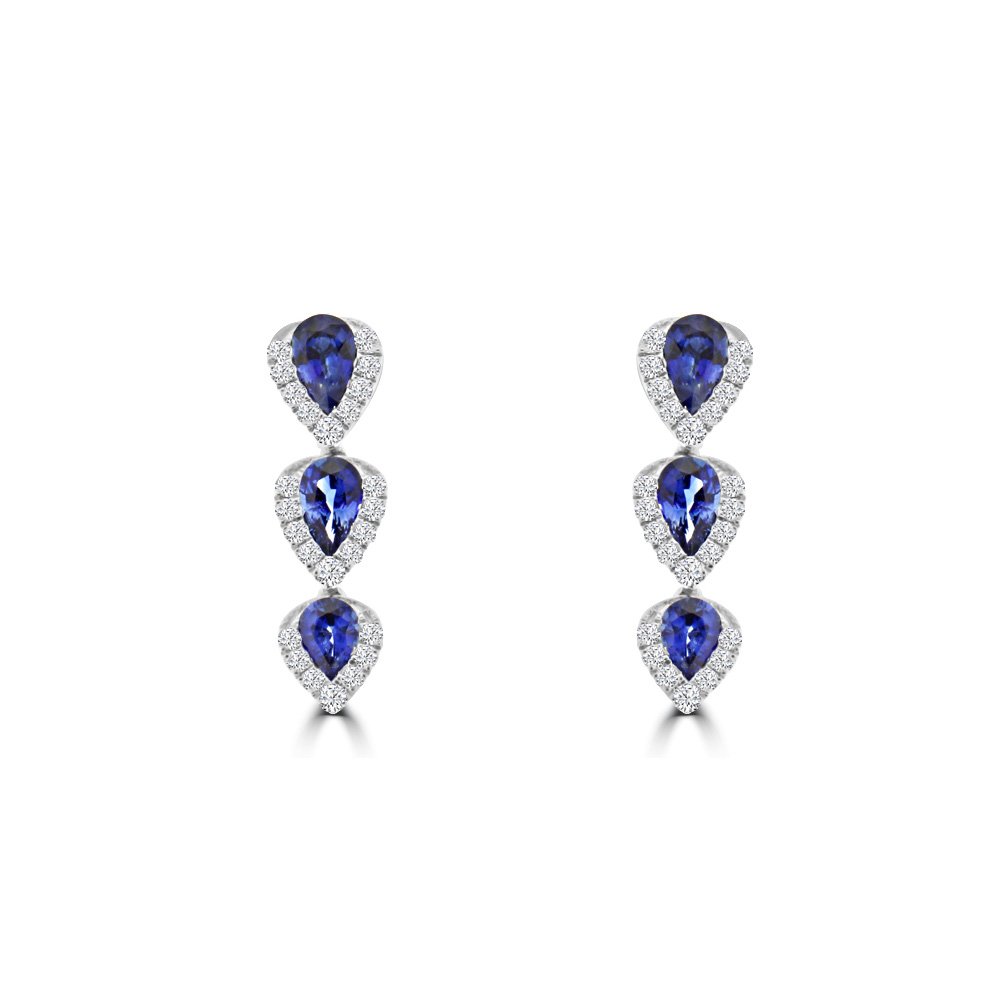 Pear Shaped Sapphire Diamond Teardrop Trio Earrings