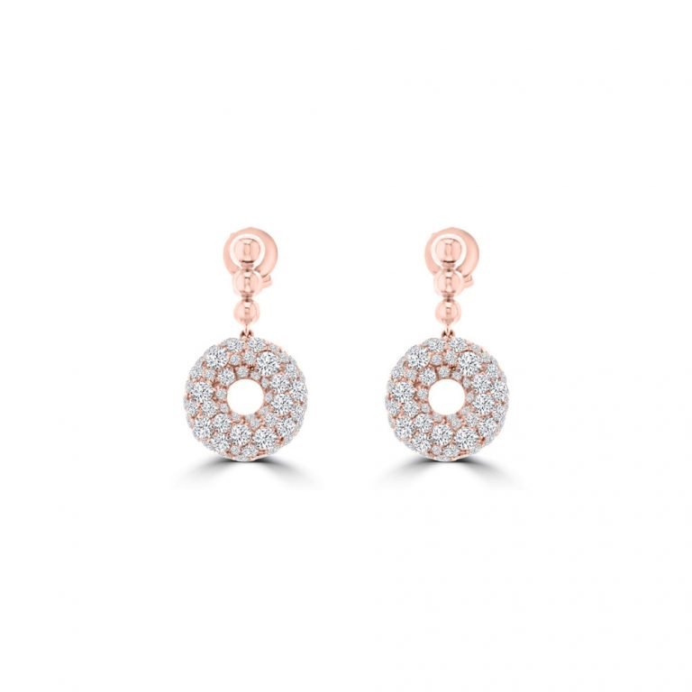 Diamond Donut Dangle Earrings in 18K Rose Gold