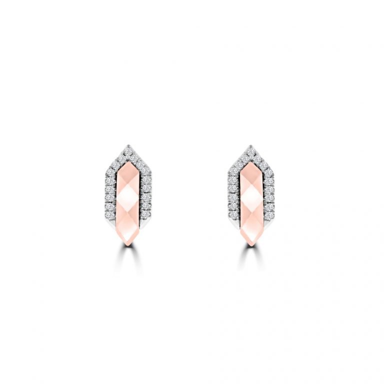 Diamond Pavé Geometric Stud Earrings in 18K White Gold, 18K Rose Gold
