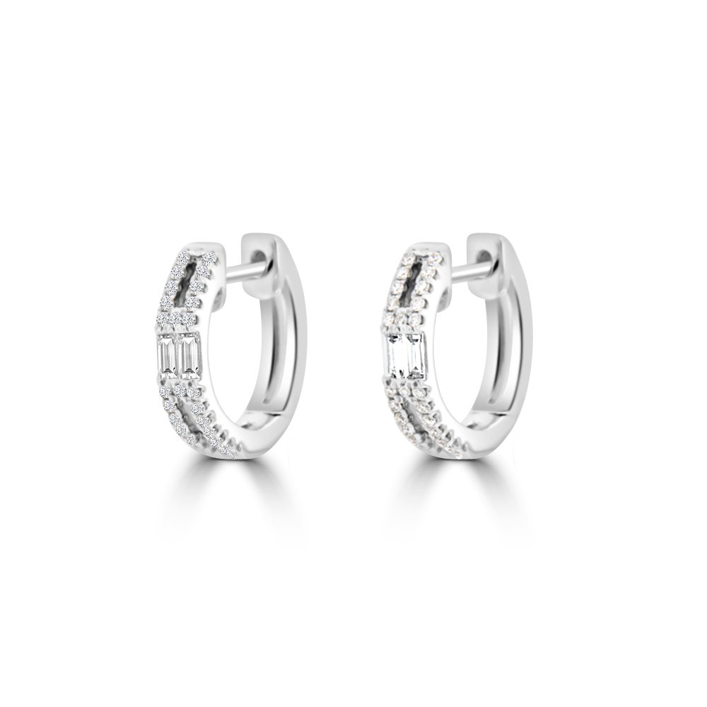 Baguette Diamond Double Row Huggie Earrings