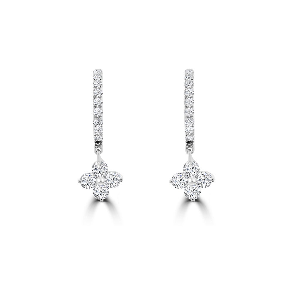 Diamond Floral Cluster Dangle Huggie Earrings