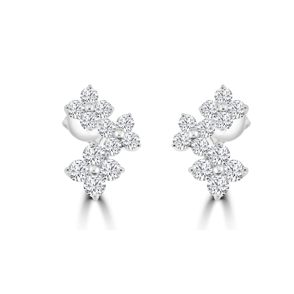 Diamond Floral Cluster Drop Earrings
