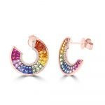 Open Circle Rainbow Sapphire Diamond Earrings
