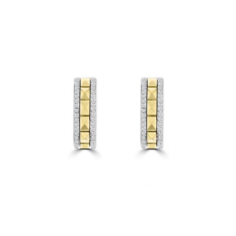 Diamond Pyramid Stud Huggie Earrings in 18K White Gold, 18K Yellow Gold