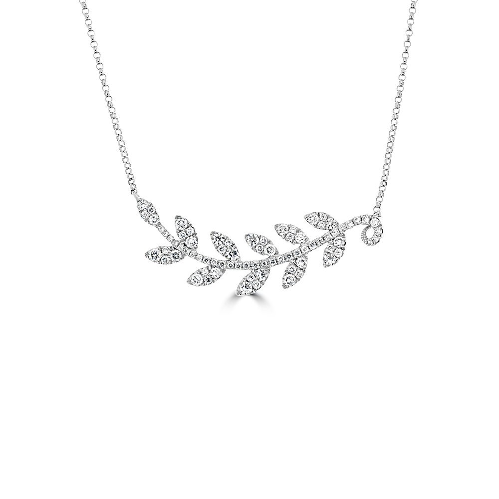 Diamond Olive Branch Curve Pendant with Chain
