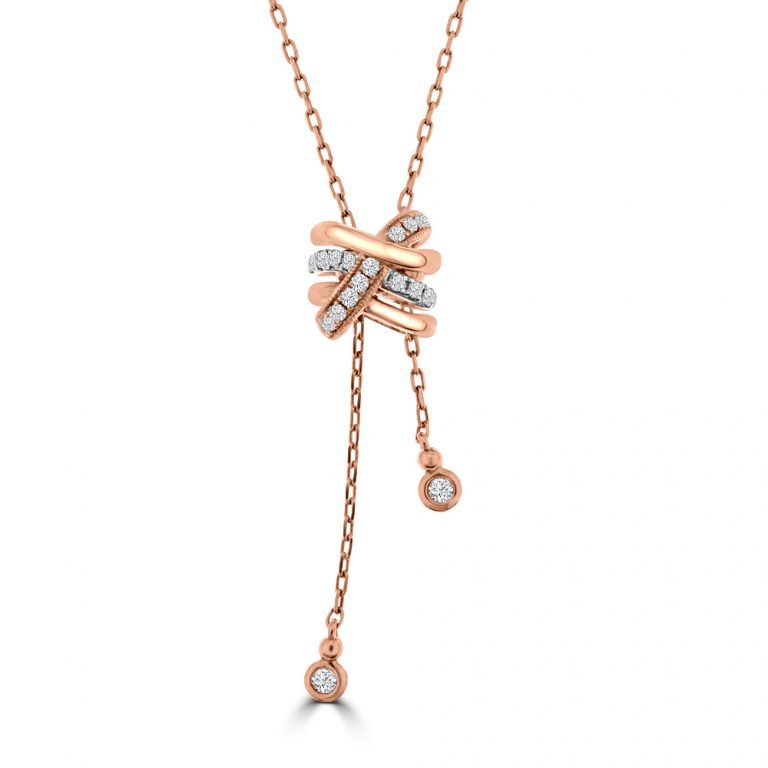 Diamond Criss Cross Cascade Pendant with Chain in 18K White Gold, 18K Rose Gold