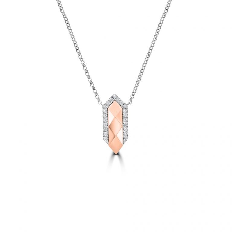 Diamond Pavé Geometric Pendant with Chain in 18K White Gold, 18K Rose Gold
