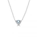 Trilliant Shaped Aquamarine Diamond Pendant with Chain in 18K White Gold