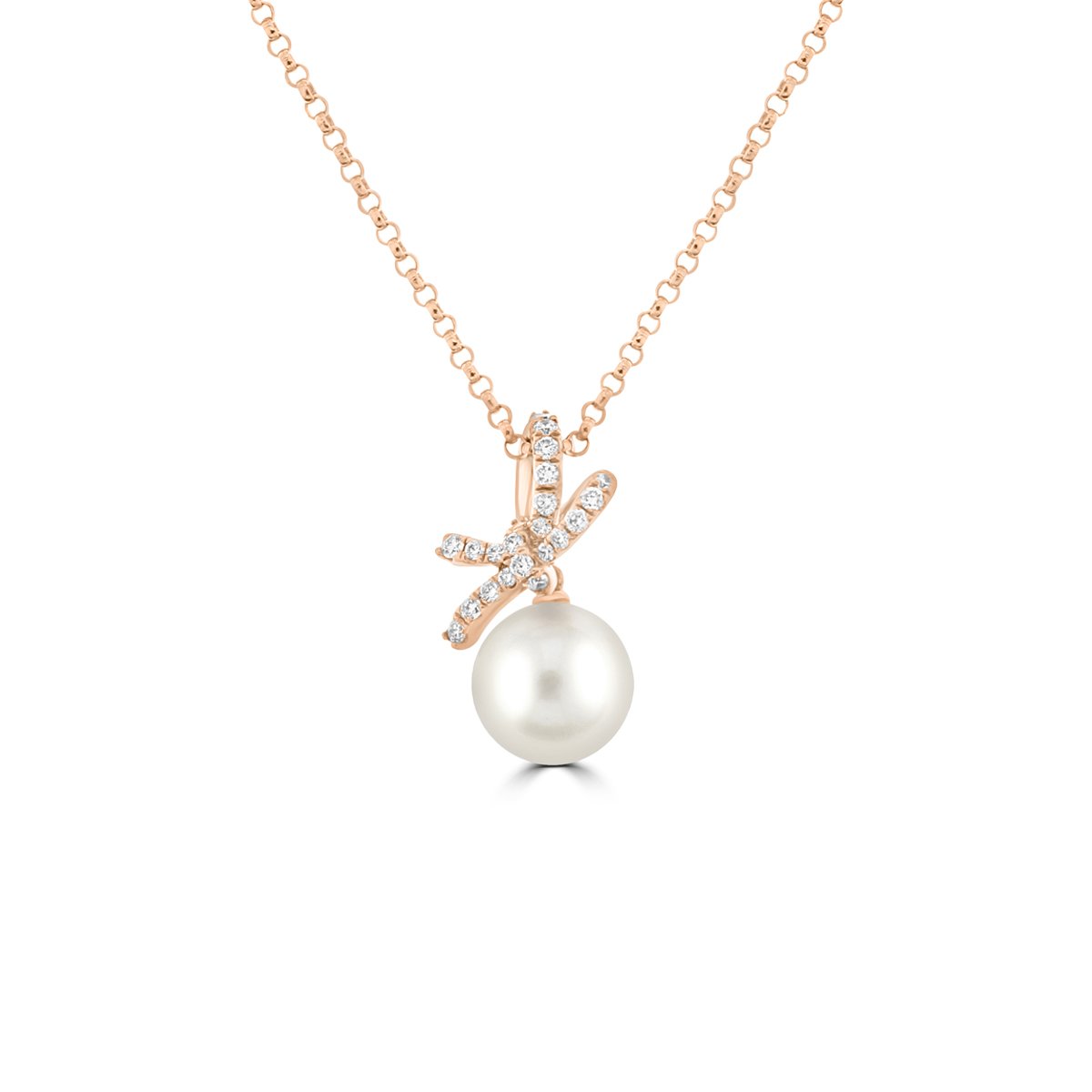 Akoya Pearl Diamond Bow Pendant with Chain