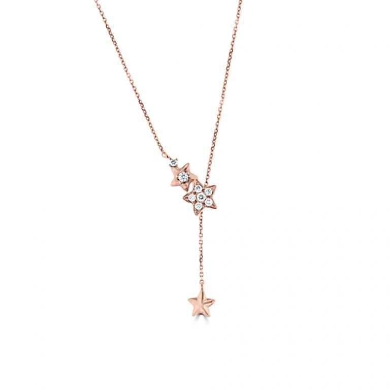 Diamond Stars Drop Pendant with Chain in 18K Rose Gold