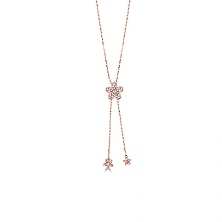 Diamond Flowers Drop Pendant with Chain in 18K Rose Gold