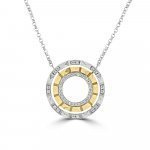 Diamond Pyramid Open Circle Pendant with Chain in 18K White Gold, 18K Yellow Gold