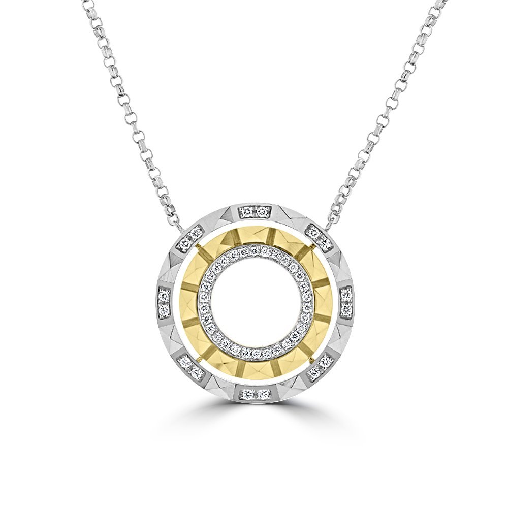Diamond Pyramid Open Circle Pendant with Chain in 18K White Gold, 18K Yellow Gold