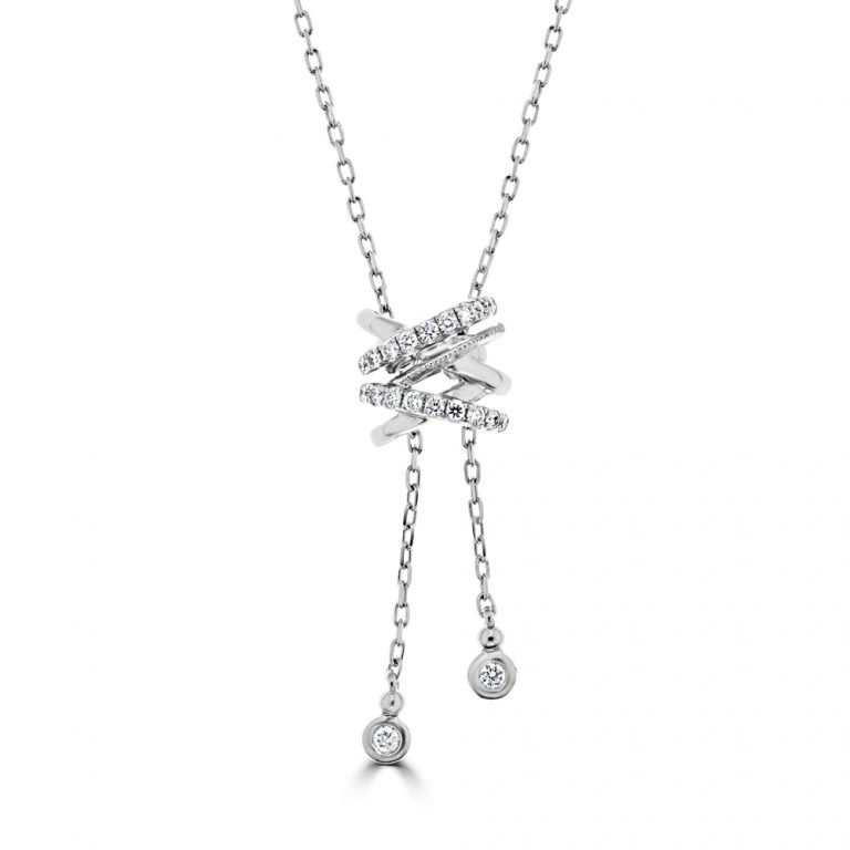 Diamond Criss Cross Cascade Pendant with Chain in 18K White Gold