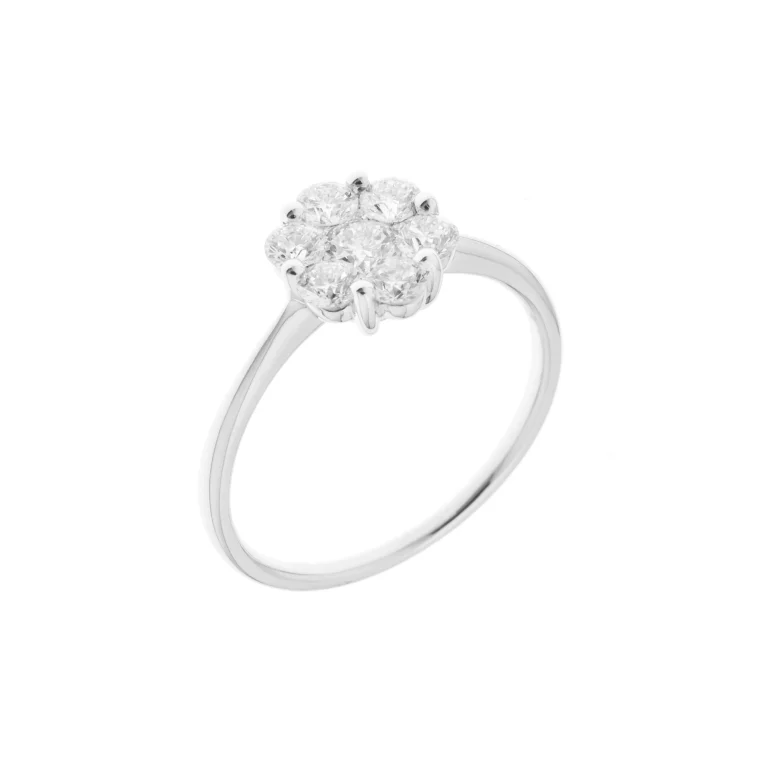 Diamond Daisy Cluster Solitaire Ring (M) in 18K White Gold