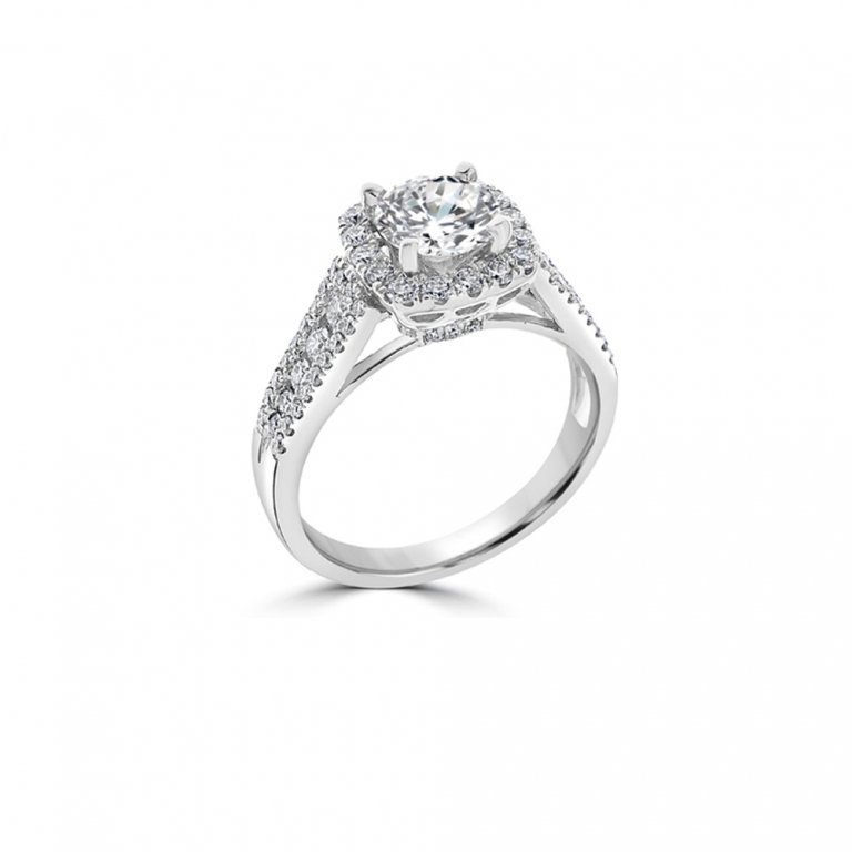 Diamond Cushion Halo Engagement Ring in 14K White Gold