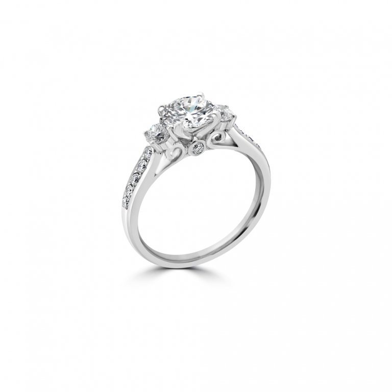 Three Stone Diamond Engagement Ring in 14K White Gold