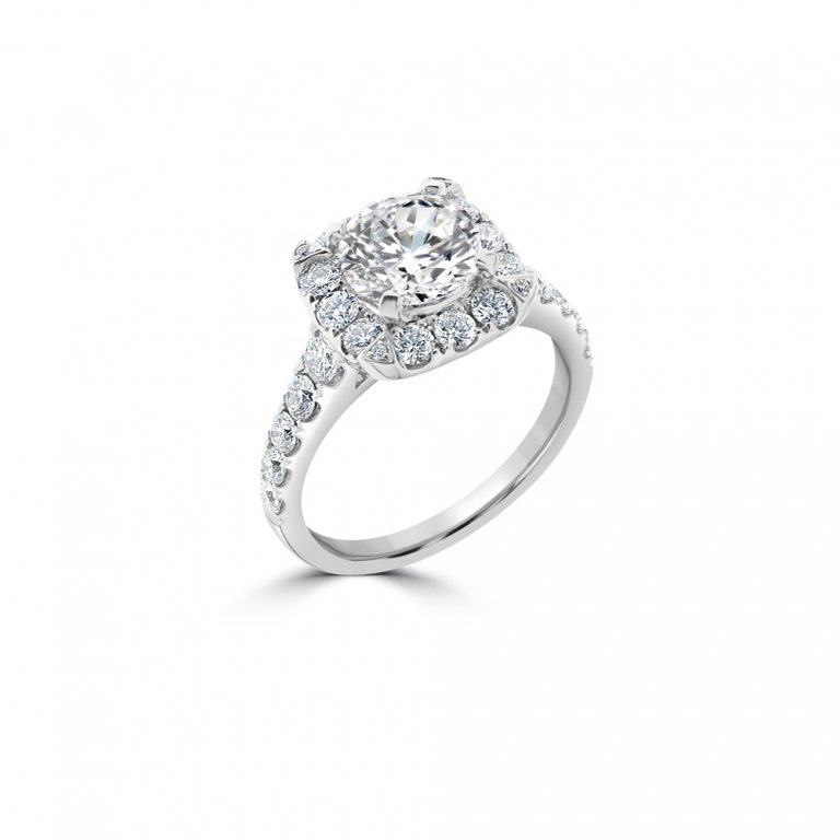 Diamond Cushion Halo Engagement Ring in 14K White Gold