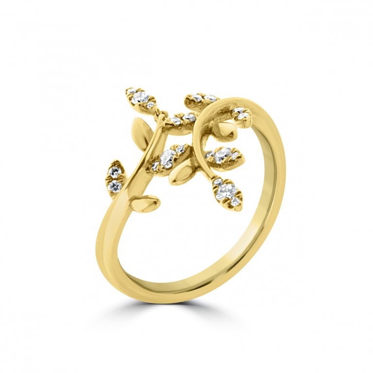 Diamond Olive Branch Ring in 18K Yellow Gold
