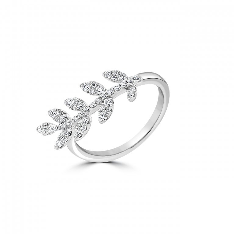 Diamond Olive Branch Ring in 18K White Gold