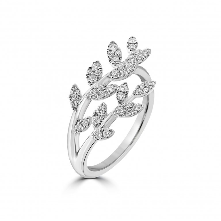 Diamond Olive Branch Ring in 18K White Gold