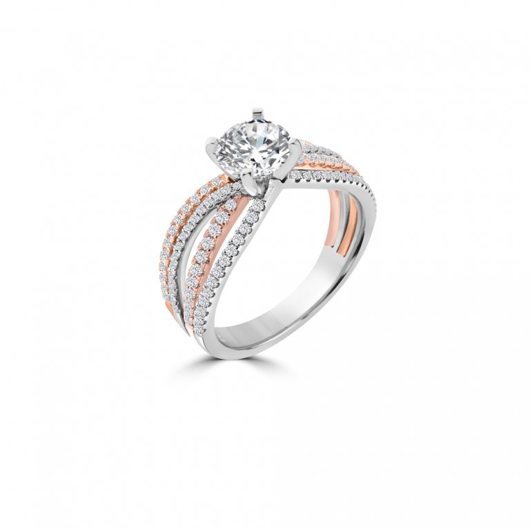 Diamond Criss Cross Pavé Engagement Ring in 118K White Gold, 18K Rose Gold, 18K Yellow Gold