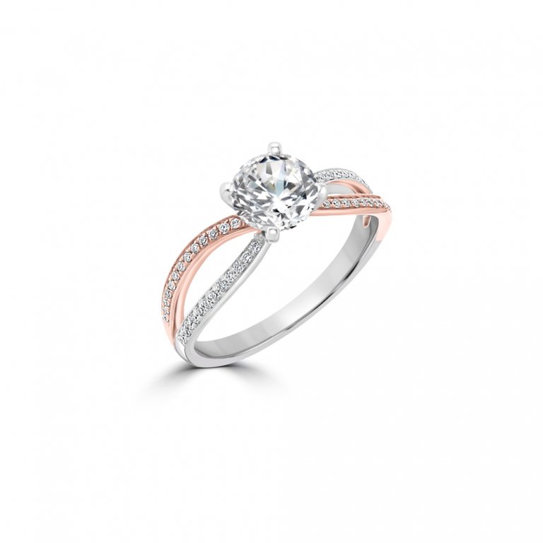 Diamond Wave Crossover Engagement Ring in 18K White Gold, 18K Rose Gold