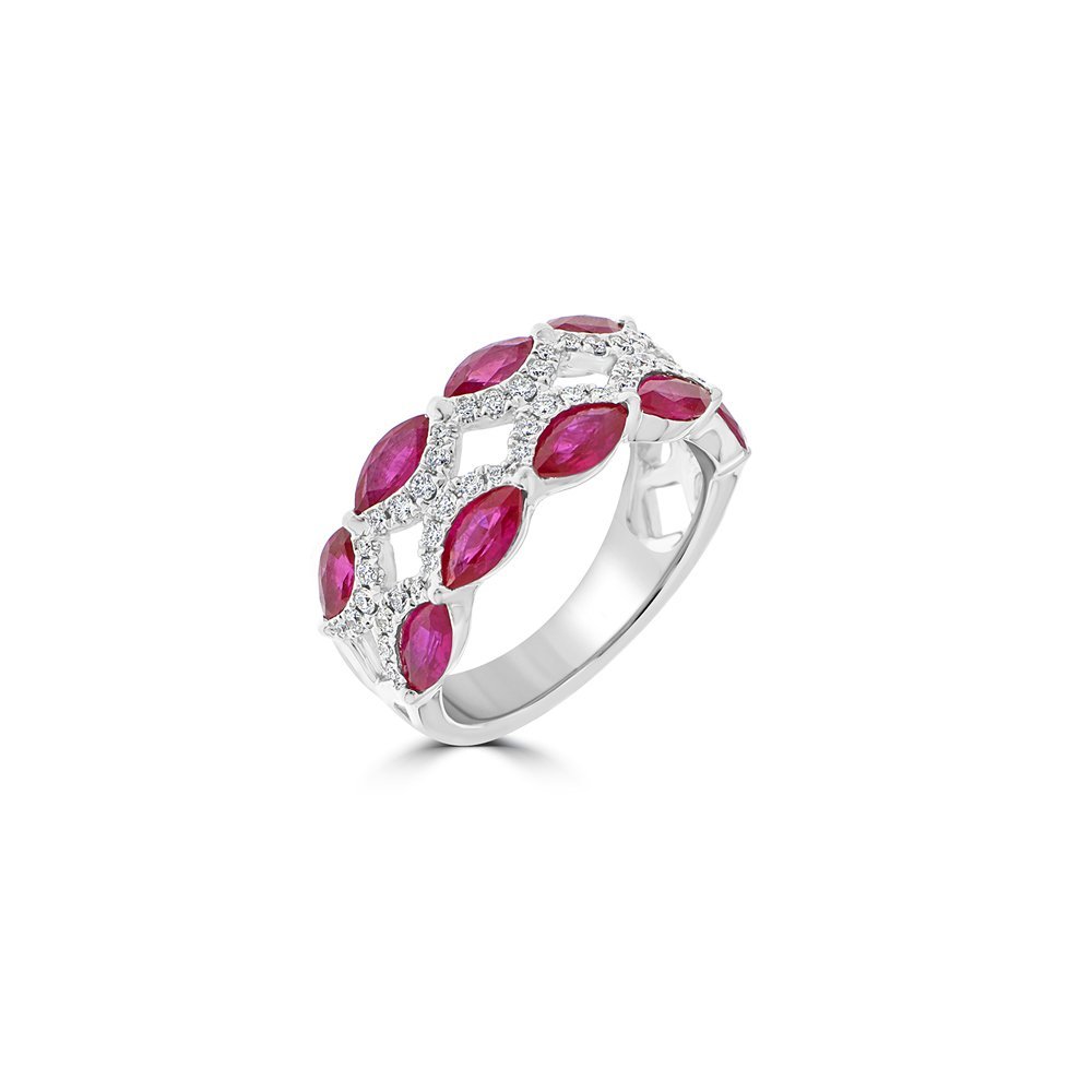 Marquise Cut Ruby Pavé Diamond Ring in 18K White Gold