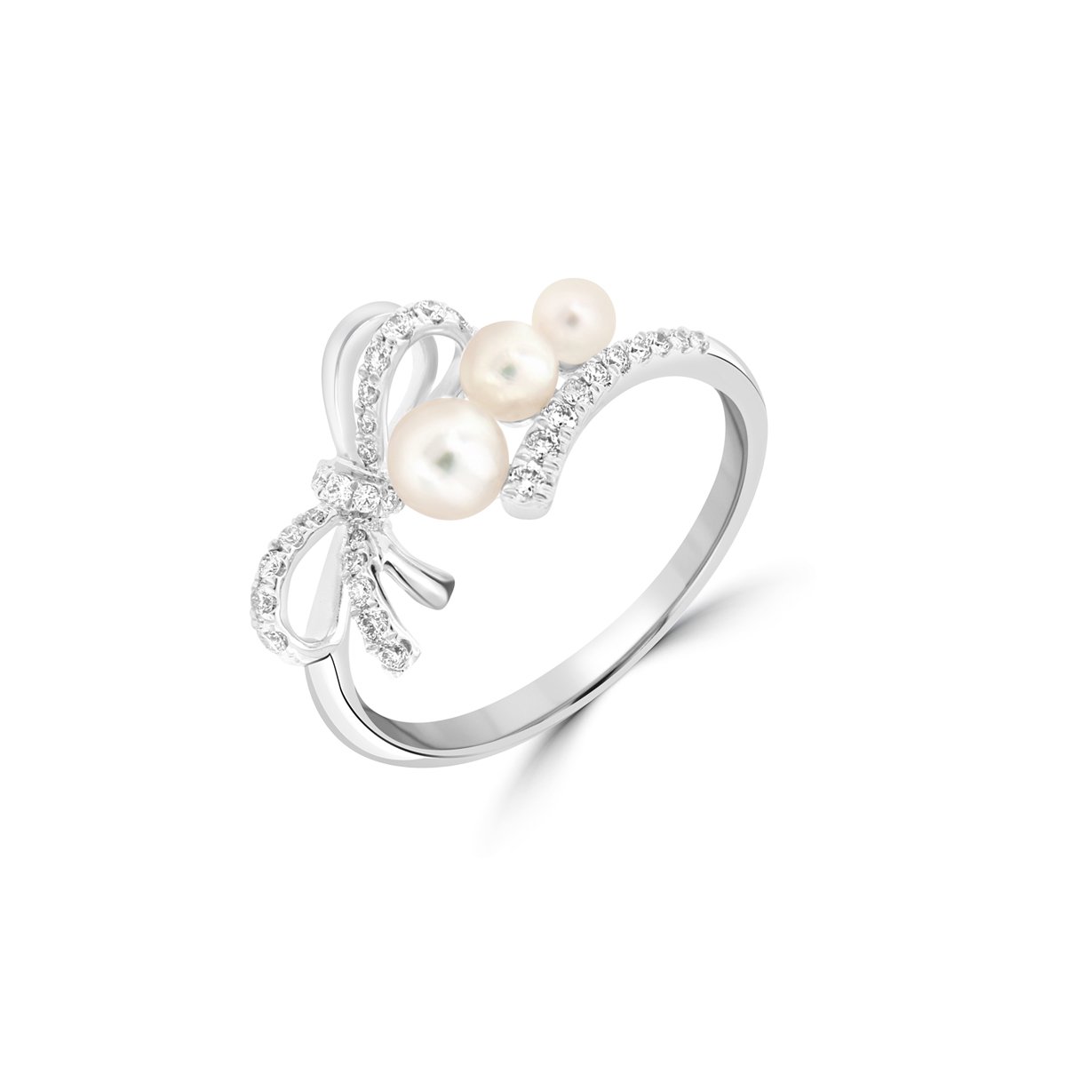 Akoya Pearl Diamond Ribbon Wrap Around Ring