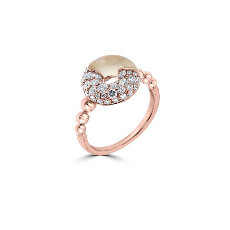 White Quartz Diamond Donut Ring in 18K Rose Gold
