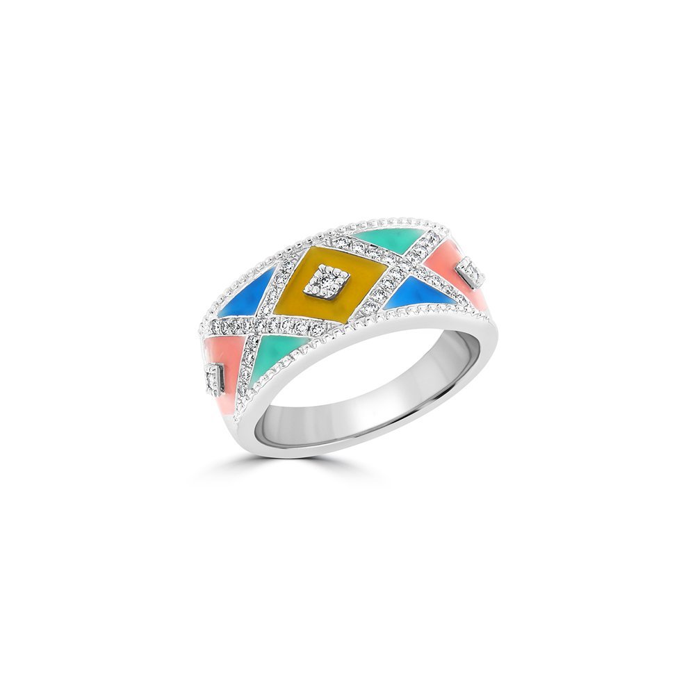 Diamond Enamel Pattern Ring