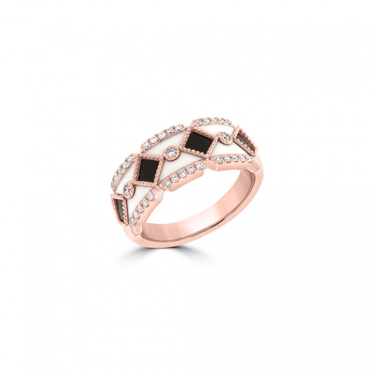 Diamond Enamel Pattern Ring in 18K Rose Gold