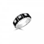Black Agate Grid Diamond Ring