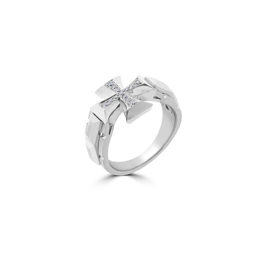 Faceted Band Cross Diamond Ring